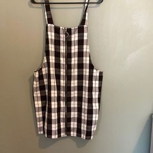 Plaid mini overall dress with zipper